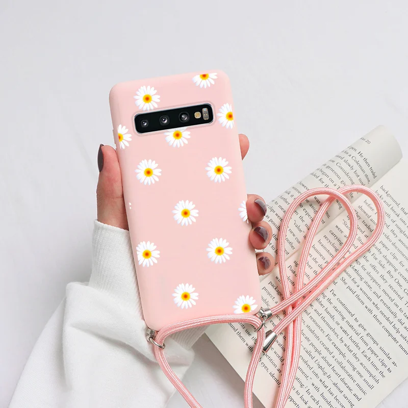 samsung cute phone cover TPU Coque Cases For Samsung S10 Plus On For Samsung S10e S10 G975 F U W Galaxy S10 G973F Rope Chain Necklace Strap Lanyard Cover cute phone cases for samsung  Cases For Samsung
