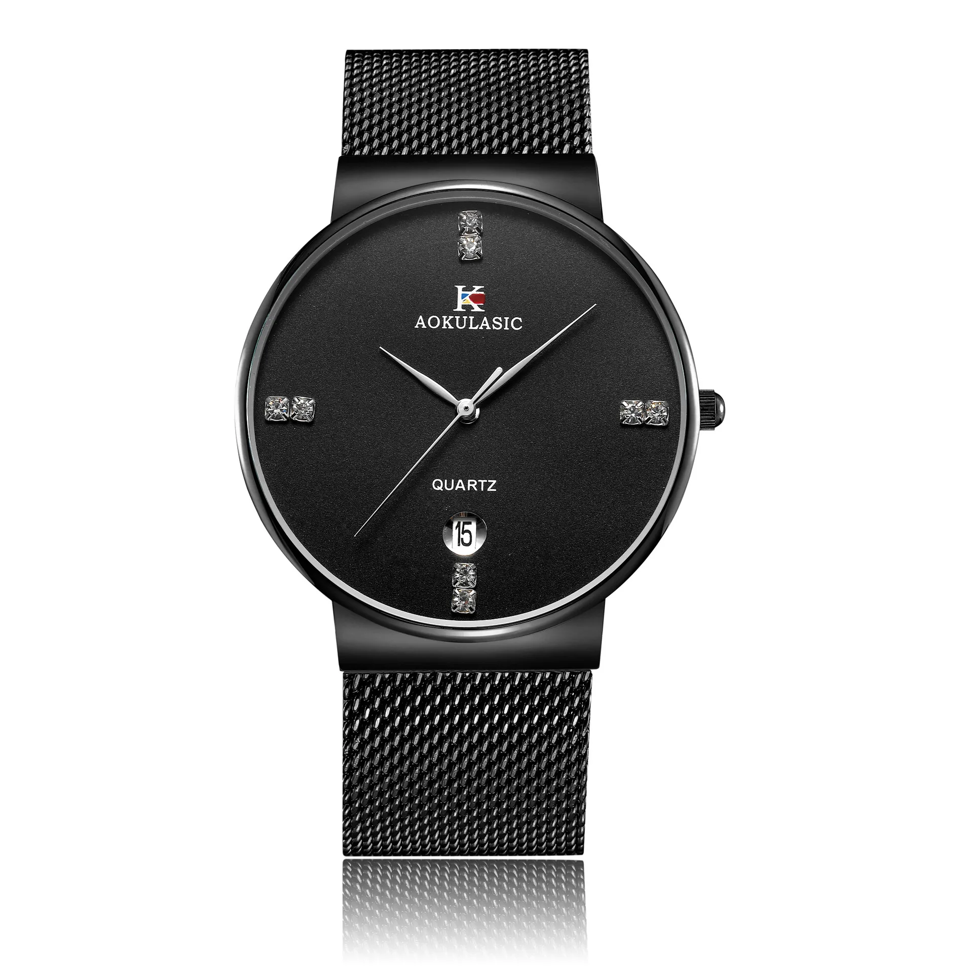 

Aokulasic Augustus Las Simple Calendar Diamond Set Quartz Mesh Belt Men's Watch