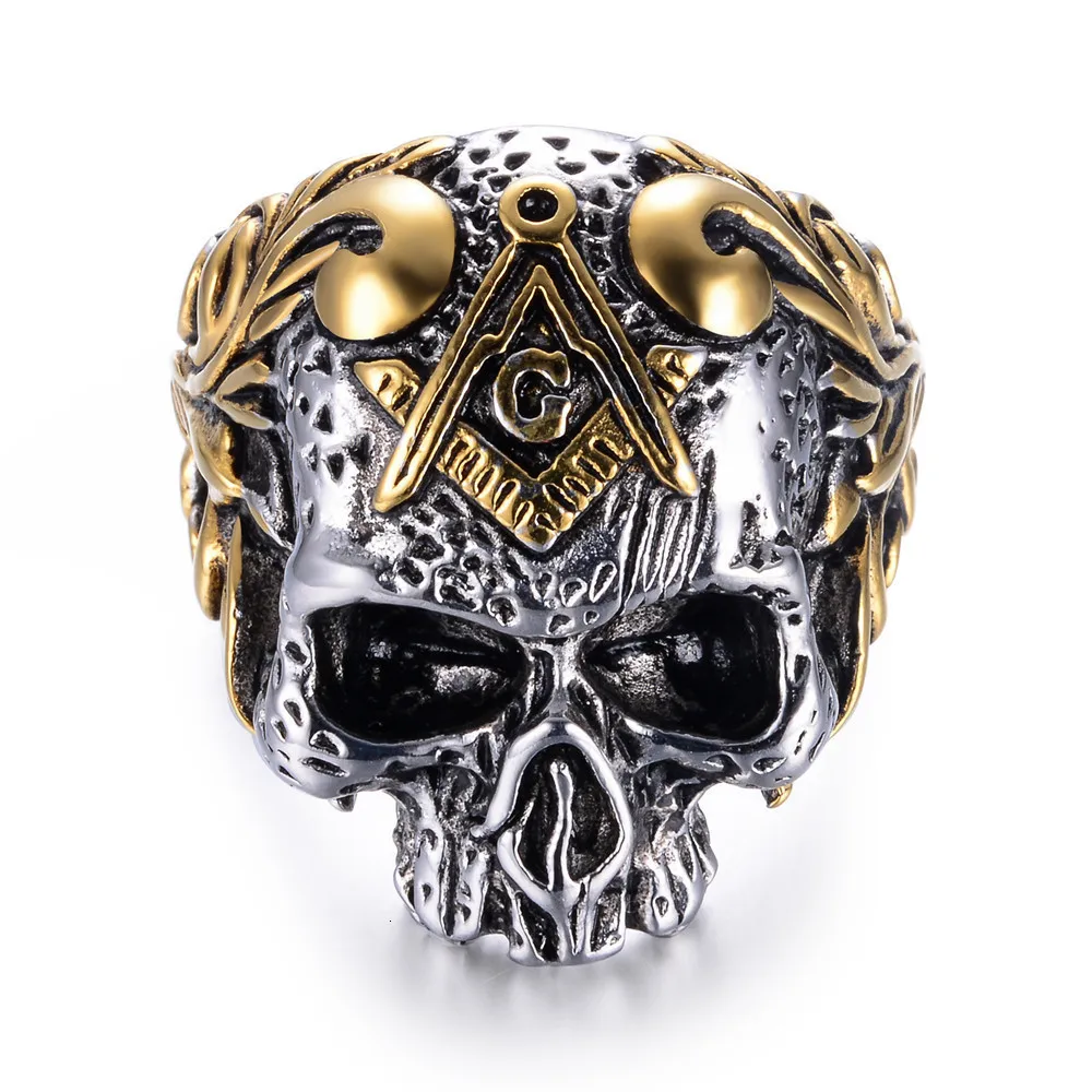 

Men's Titanium Steel Skull Masonic Signet Rings Europe Punk Religion Stainless Steel Male Ring Anel Masculino Dropshipping