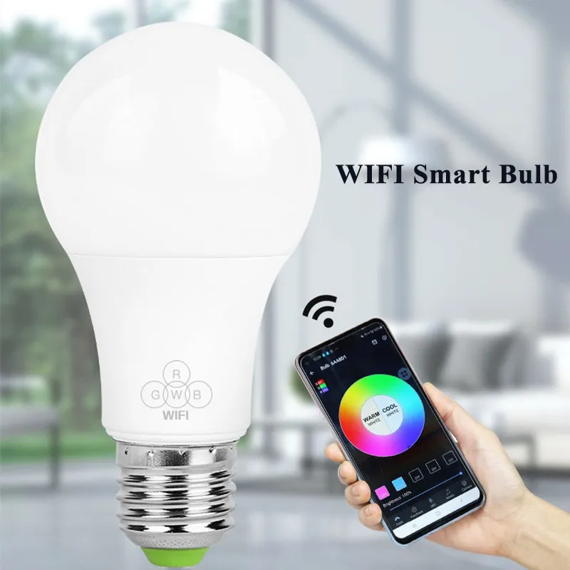 Умная Светодиодная лампа E27 Wi Fi RGB Цвет изменение работы в режиме воспроизведения музыки с регулируемой