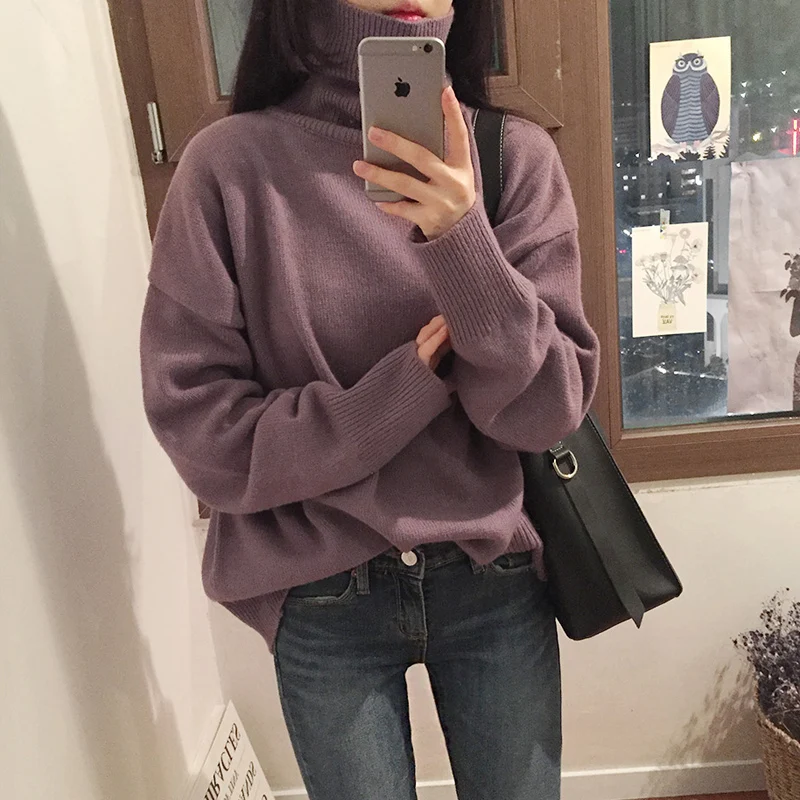 

New Turtleneck Winter Sweater Women Pullover Girls Tops Vintage Autumn Elegant Female Knitted Outerwear Warm Sweater Oversize