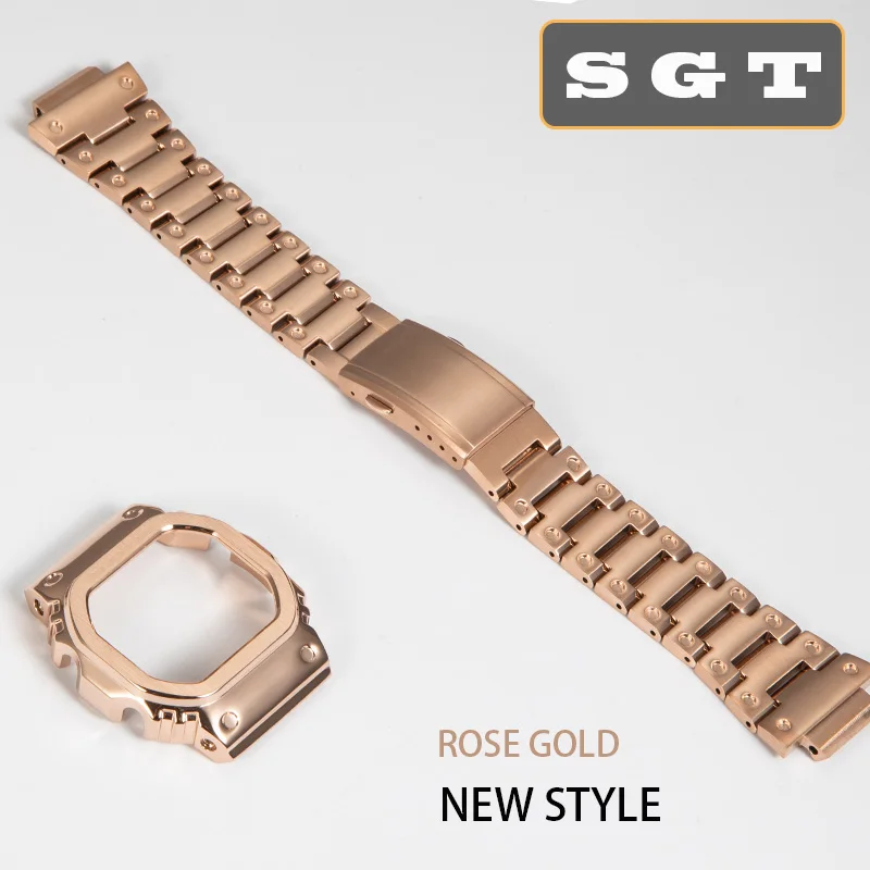 Rose Gold DW5600 GW-5000 5035 GW-M5610 watchband and case stainless steel high quality metal strap steel belt tools