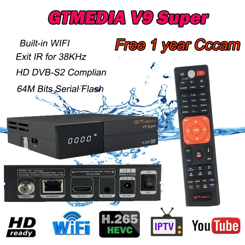 

GTMEDIA V9 Super Satellite Receiver full HD DVB-S2 Built-in WIFI 12V / 1.5A Satellite Decoder free 1 year Spain cccam freesat v9