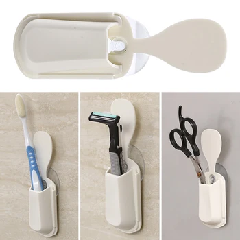 

1pcs Toothbrush storage box with No trace Wall Suction scissors and razor Home Spoon Storage Rack Can Suck Rice Cooker Pot