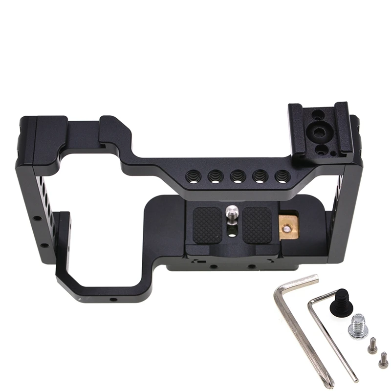 

ABHU-Camera Cage for Sony Alpha A6300 / A6400 / A6500 / A6000 Camera with 1/4 3/8 Thread Holes ,with Cold Shoe Mount Adapter