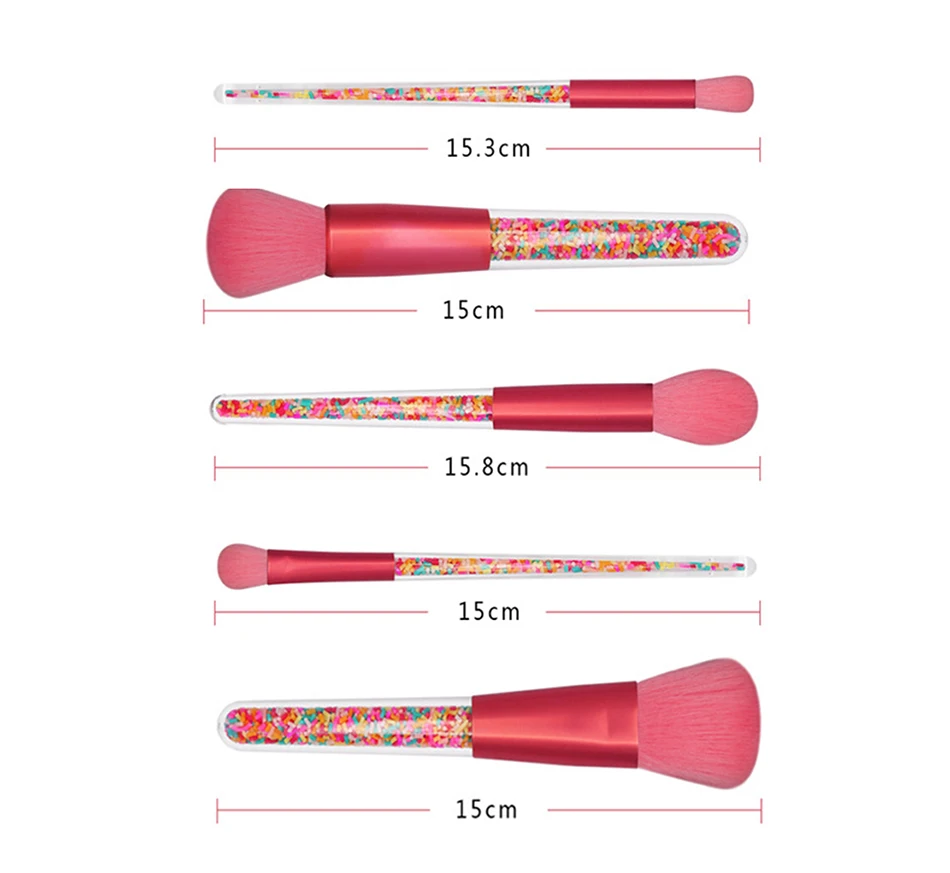 5 шт./компл. цветными гранулами-прозрачная ручка мягкая Портативный конфеты тональный крем Косметическая пудра, румяна, макияж, косметика, набор кистей Красота инструмент