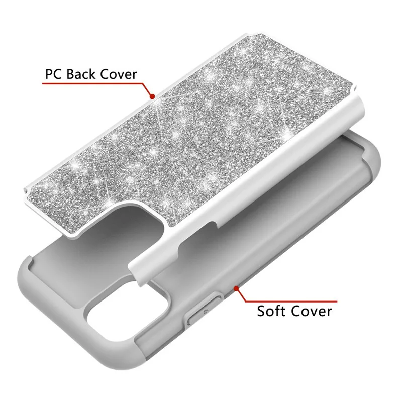 PC silicon 2 в 1 чехол Bling Jewelled антидетонационный задняя крышка окрашенная кожа для iphone