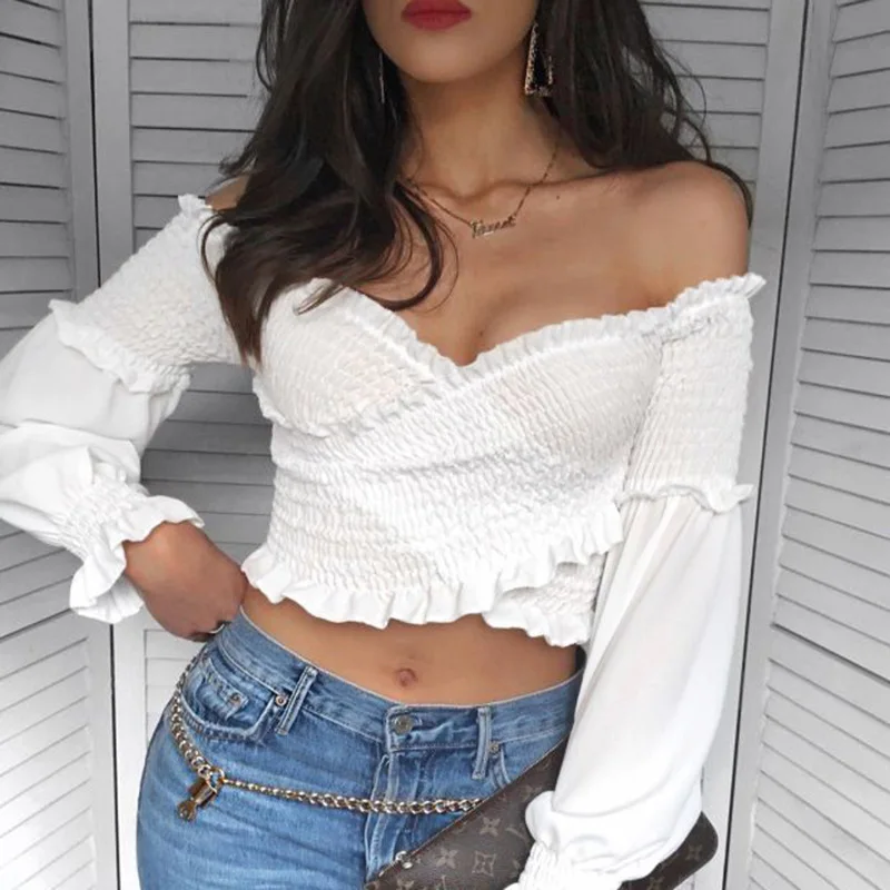 

New T shirt Hot Sale Fashion Women's Casual Off Shoulder Top Blouse Ladies Summer Sexuality Sleeve Crop Tops Short Shirt