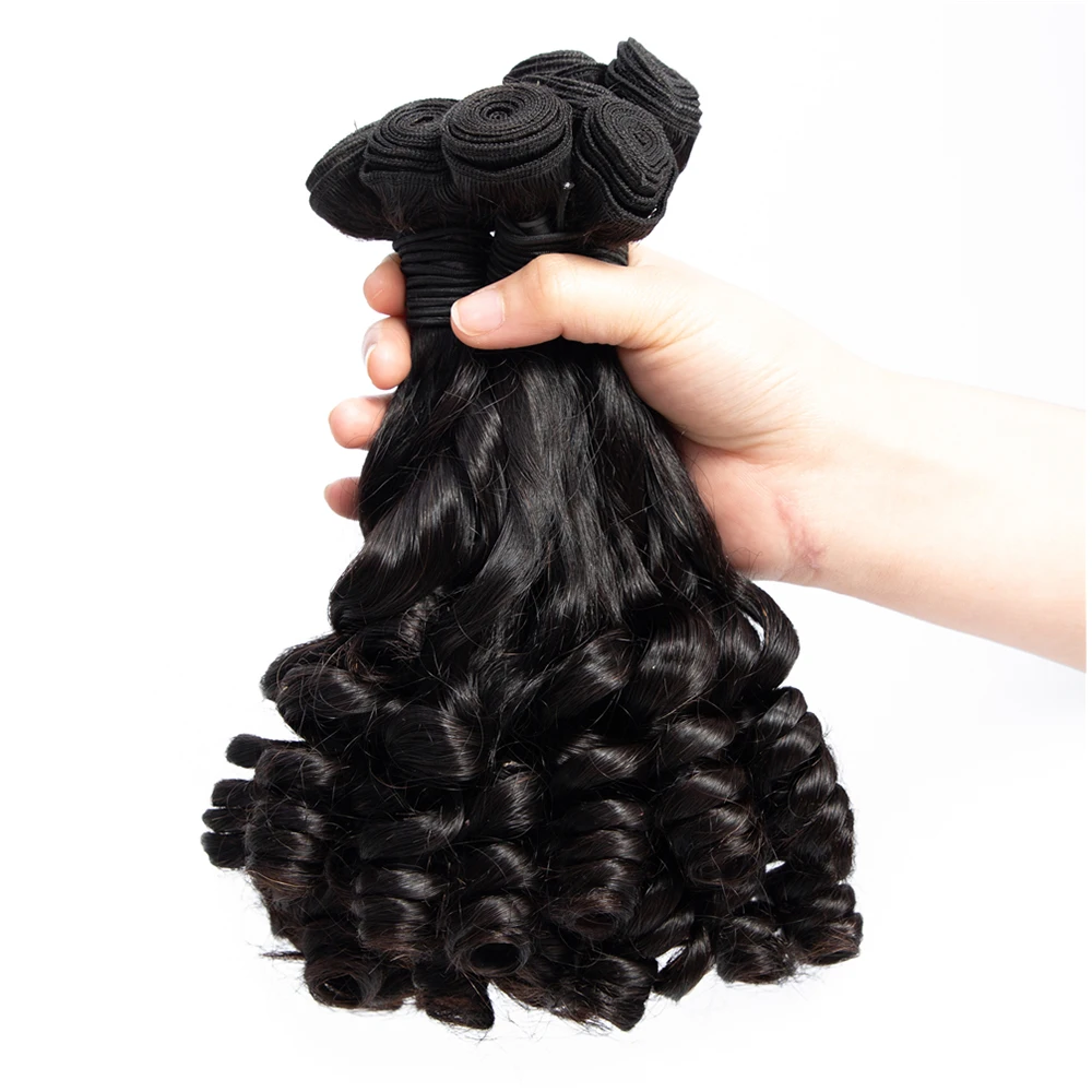 Double Drawn fumi curly brazilian virgin hair Weave Bundles 3/4 Human hair Extension Natural Color High Ratio can be bleach 613