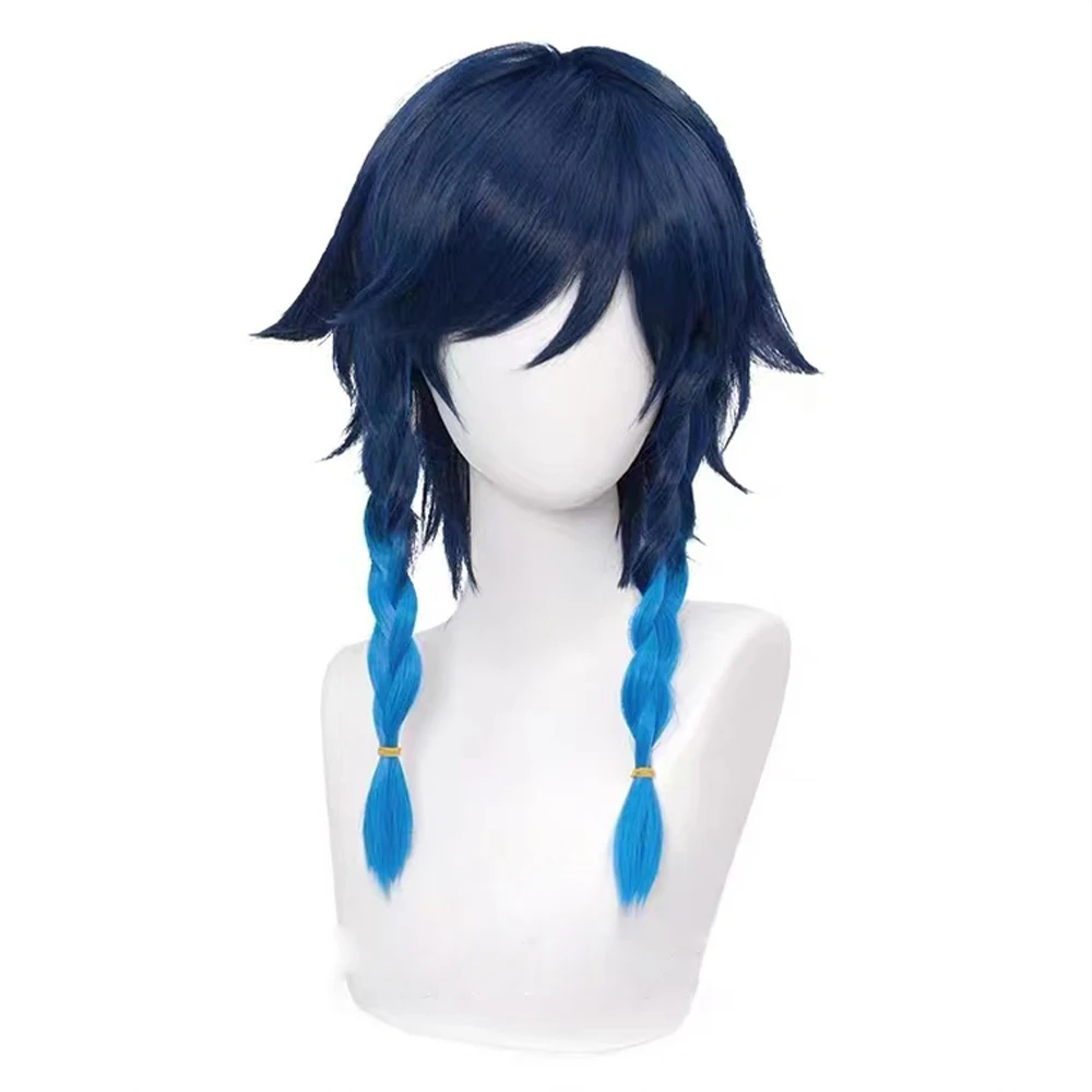 winifred sanderson costume Genshin Impact Venti 50cm Wigs Gradient Blue Short Braided Heat Resistant Synthetic Hair Game Anime Cosplay  Halloween + Wig Cap cute halloween costumes