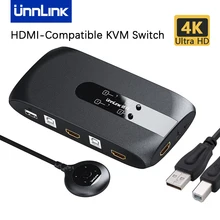 Unnlink – commutateur HDMI 4K KVM avec rallonge pour ordinateur portable, 2/4 pièces, partage 4 USB 2.0, souris, moniteur, clavier, imprimante