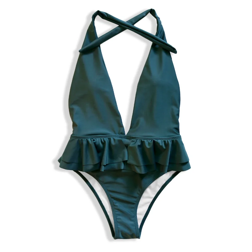 senhora 2020 halter sem costas monokini peplum