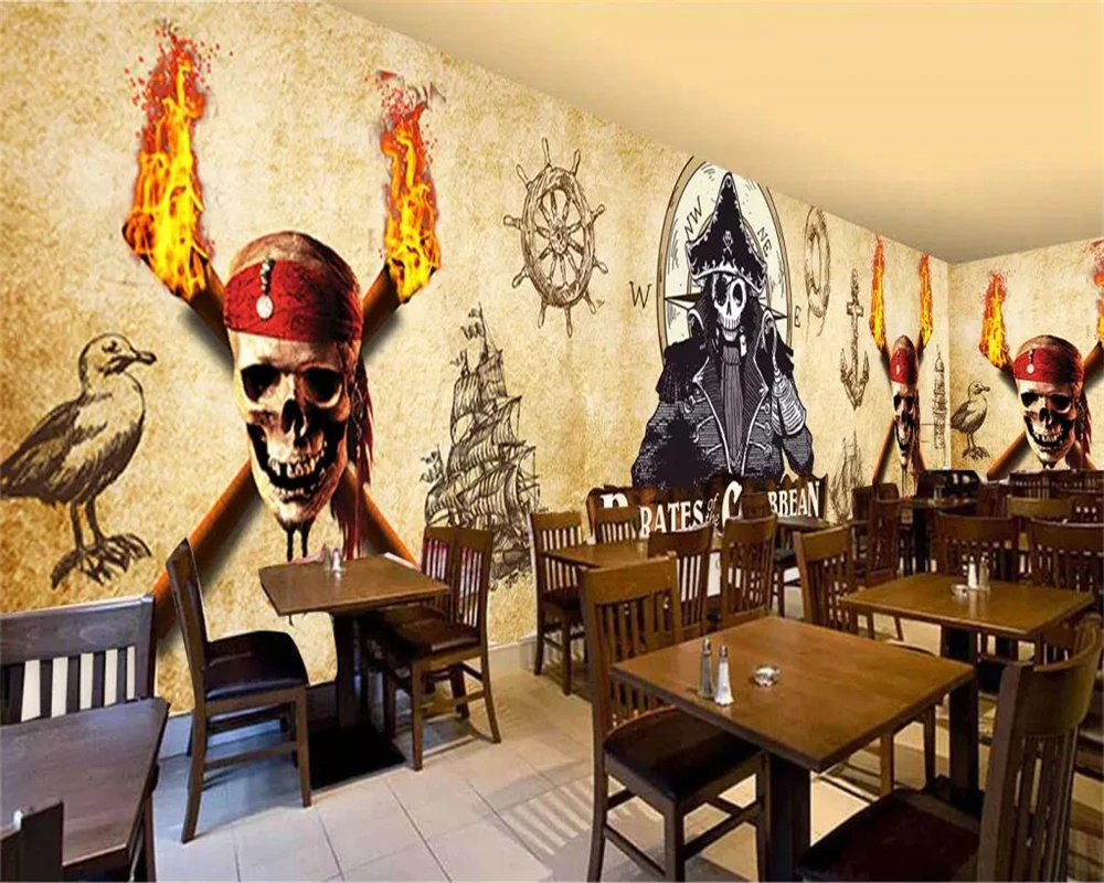 

Drop Shipping Custom Wallpapers 3d Murals Europe And America Retro Pirate Boat Bar Cafe Background Wall Paper Papel De Parede