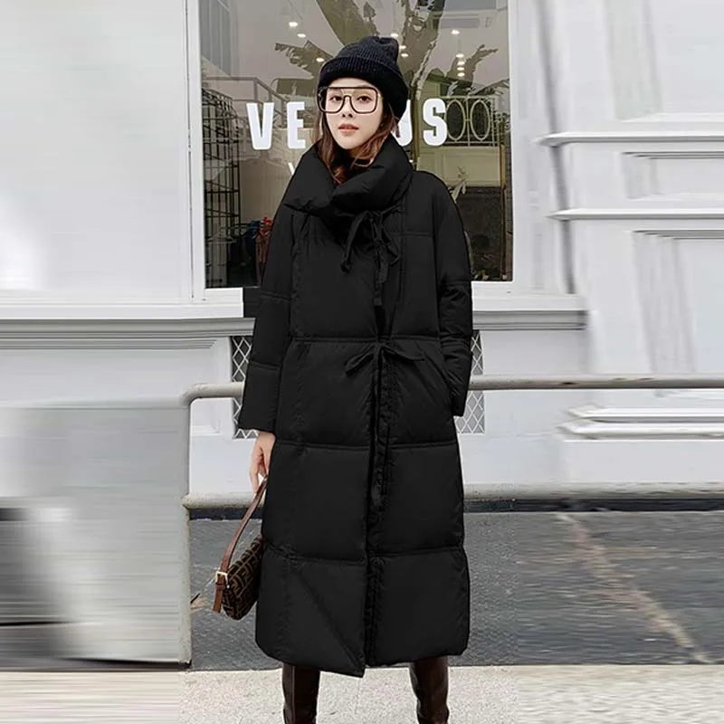 Зимний женский длинный пуховик элегантный свободный женское Пальто с высоким воротником повседневное толстое теплое YNZZU