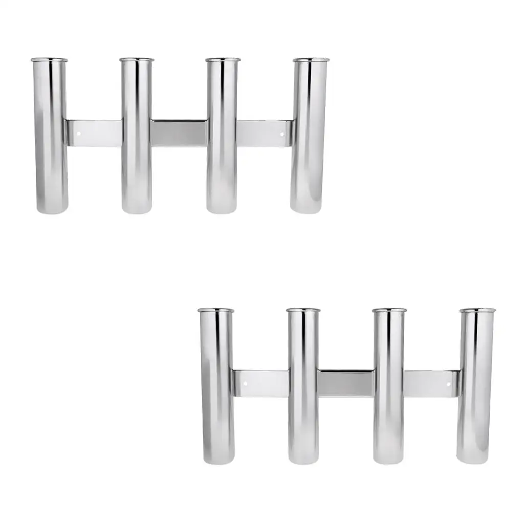 

2x Stainless 4 Tube Links Fishing Rod Holder Rack Wall Boat Yacht Mounted