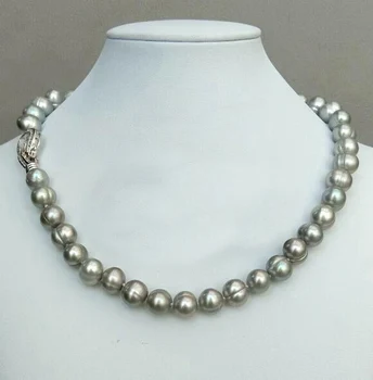 

10mm bright gray baroque round Pearl necklace natural Freshwater PEARL Women Jewelry 35cm 43cm 15'' 17''