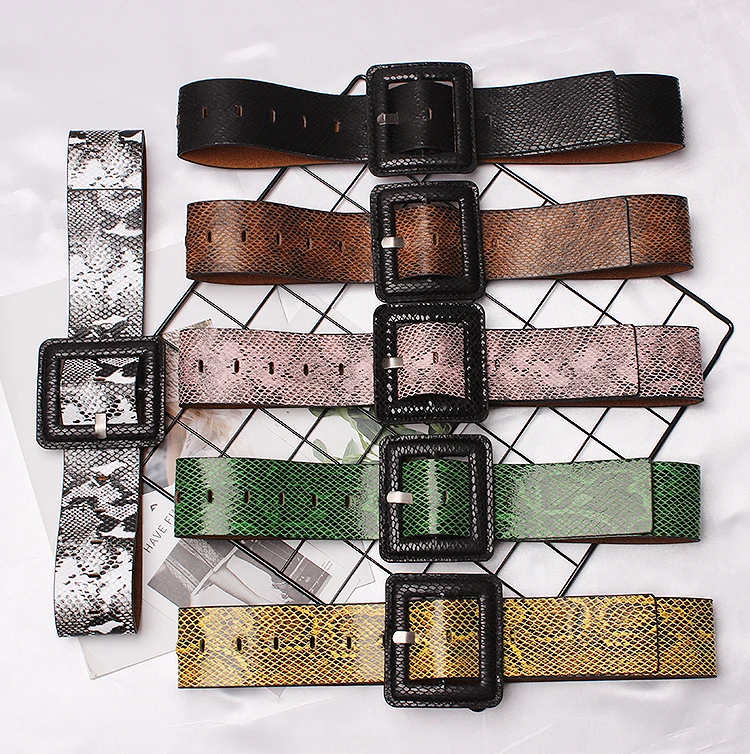 

Women's Runway Fashion Snake Print PU Leather Cummerbunds Female Dress Corsets Waistband Belts decoration Wide belt TB1574