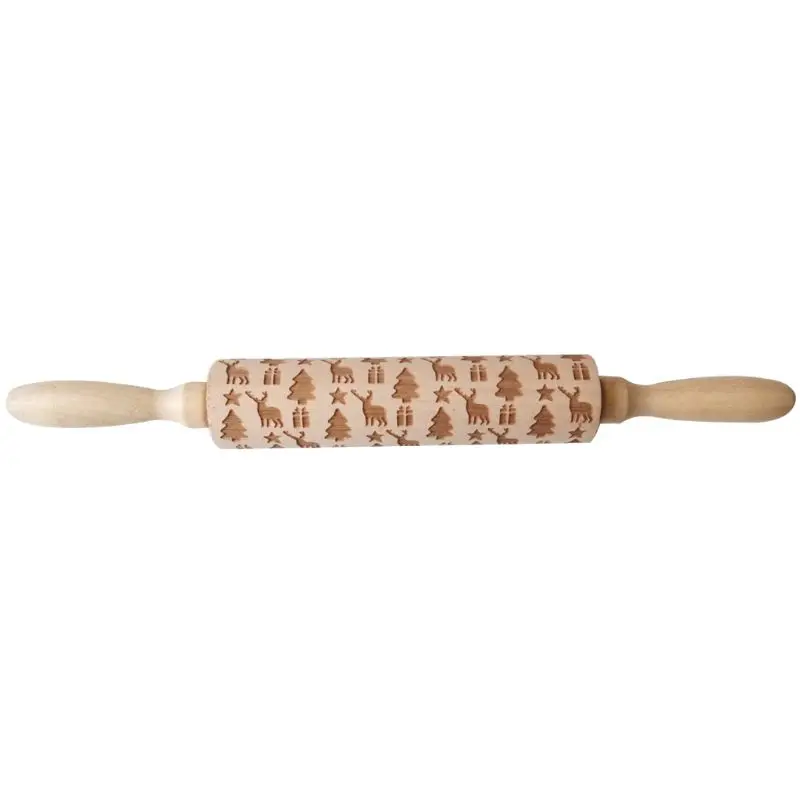 

Christmas Embossing Rolling Pin Baking Cookies Noodle Biscuit Fondant Cake Dough Engraved Roller Reindeer Snowflake 35cm X4YD
