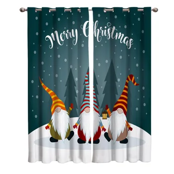 

Christmas Gnome Christmas Tree Snow Scene Blackout Window Curtains Living Room Curtain Rod Kitchen Drapes Fabric Indoor