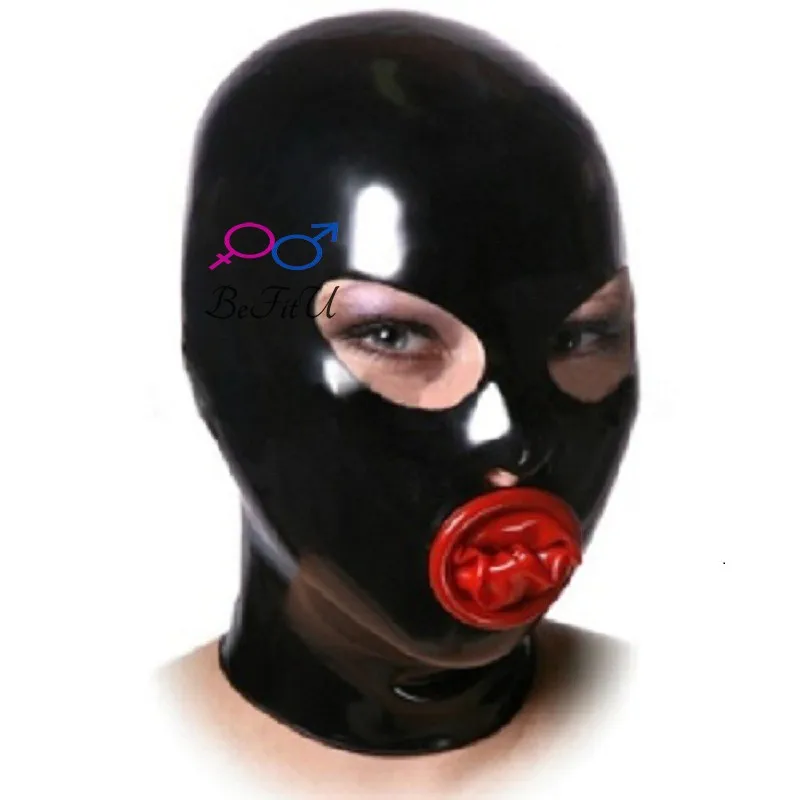 

Latex costumes hoods masks w black zipper mouth stuff sheath plug net eyes