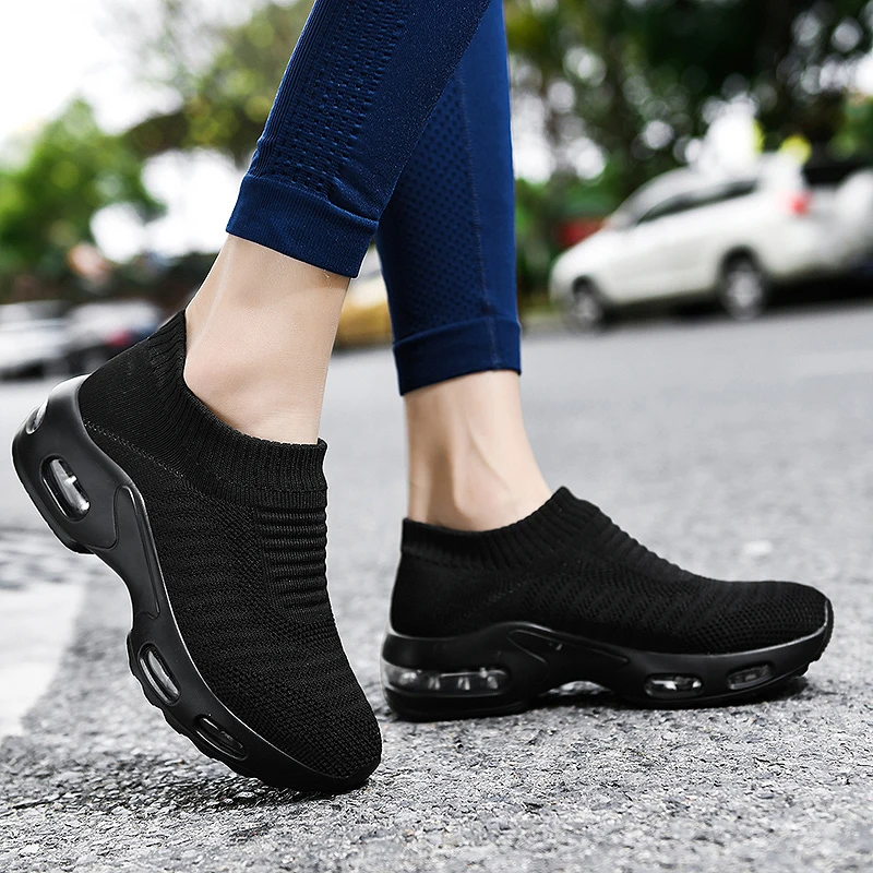 Women Sneakers Spring Flat Slip on Platform Breathable Mesh Sock Shoes