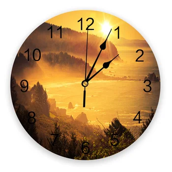 

Sunset Scenery Coastal Ocean Forest Wall Clock Silent Non Ticking Round Clocks Home Office Classroom School Modern Decorative