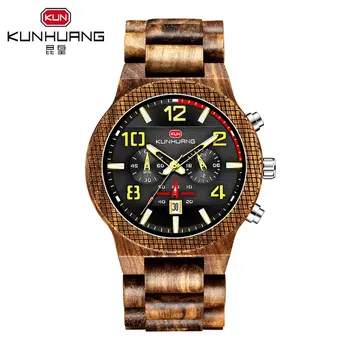 

New 2020 Men's Wood Watch Large Dial Multifunctional Quartz Wristwatches Calendar Luminous Hot Sale Sports Watch Wooden Watches