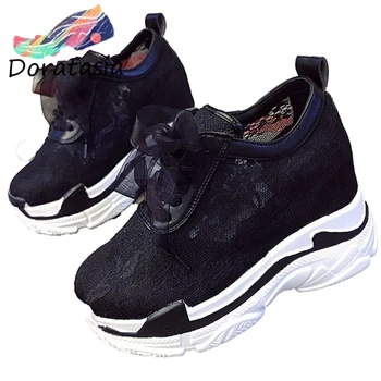 

DORATASIA Leisure Women Round Toe Chunky Platform Shoes Casual Office Summer Handmade Sneakers Women Lace Sneakers