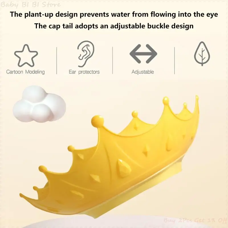 1 Pc Multi-purpose Baby Shower Cap Waterproof Shampoo Hat with Crown Design for Children Toddler Girls Boys Protect Ears Eyes