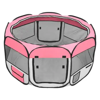 

Small Large Dogs Fence HOBBYZOO 45" Portable Foldable 600D Oxford Cloth Mesh Pet Playpen Fence With Eight Panels Pink Cat Fence
