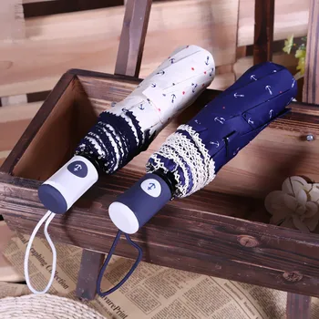 

Quality Automatic Folding Rain Umbrella Women Anti-Uv Protection Sunscreen Windproof Fresh Ship Anchor Parasol