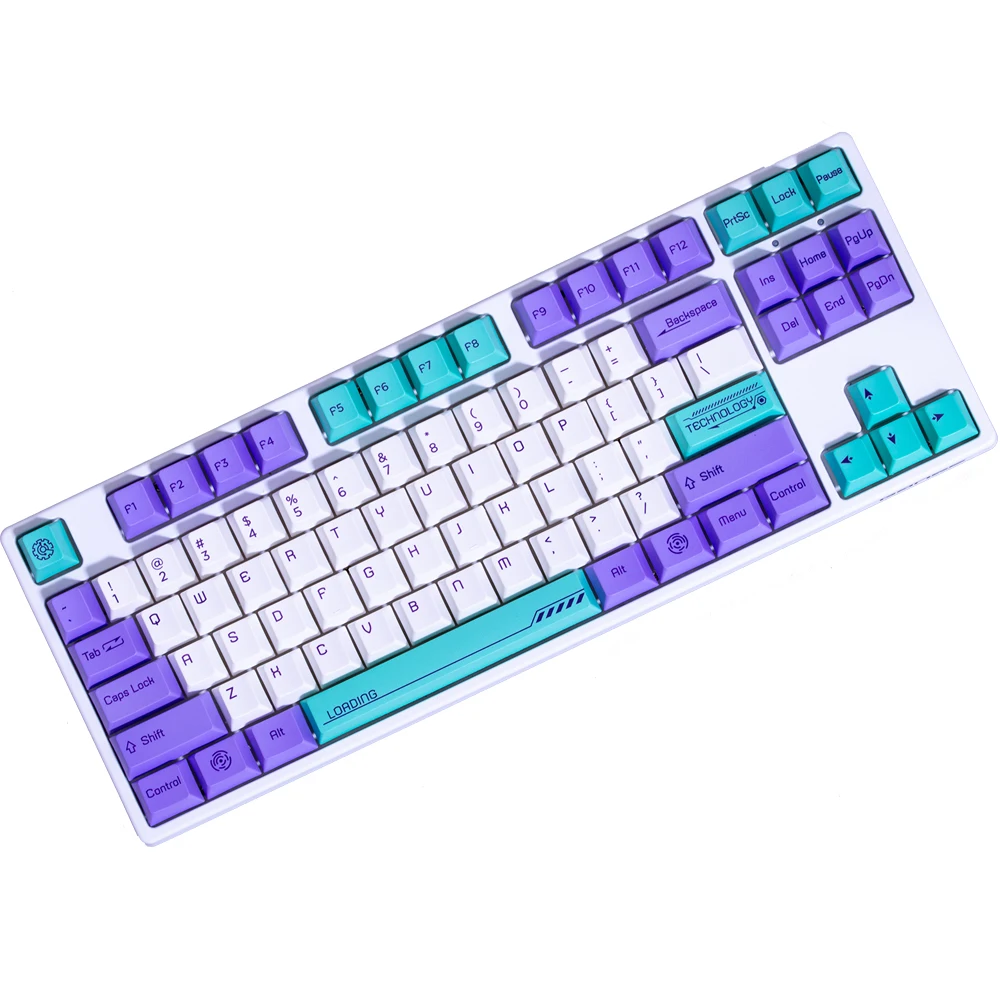 Keycap PBT с красителем белая фиолетовая Смешанная синяя 132 ключа вишневый профиль