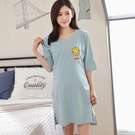

Summer Korean-style New Style Maternal Nursing Time of Childbirth Skirt Cartoon Smiley Short Sleeve Cotton Maternity Dress Nursi
