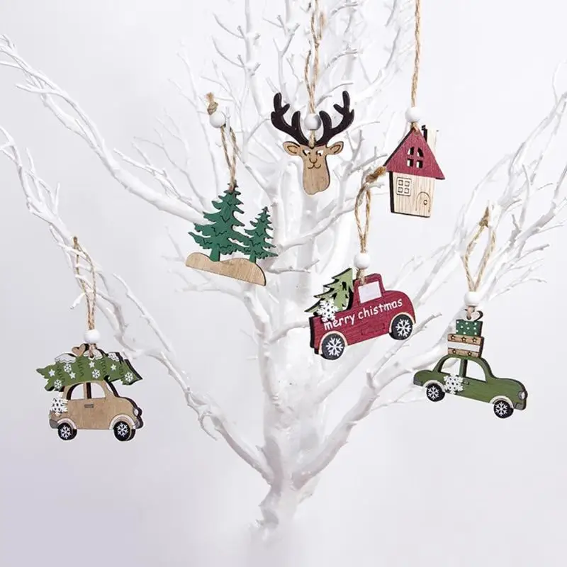 

3PCS New Year 2020 Natural Wood Christmas Tree Ornament Wooden Pendant Xmas Gift Noel Christmas Decoration for Home Navidad 2019
