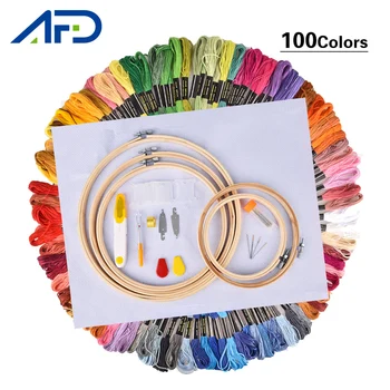 

100 Colors Embroidery Set Stitch Cross Embroidery Kits 5 Hoop Rings DIY Cross Stitch Needle Craft Tools Sewing Accessories