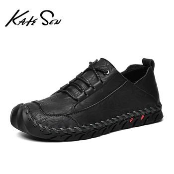 

New 2020 Men Shoes Split Leather Casual Shoes Handmade Lace-up Men Loafers Comfort Walking Shoes Men Flats Moccasins Shoes