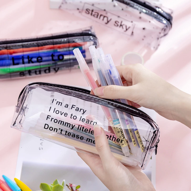 1 PC Kawaii Transparent PVC Large Capacity Pencil Case Bags Creative Pen Box Pouch Student Gift School Stationery Supples 050001 |