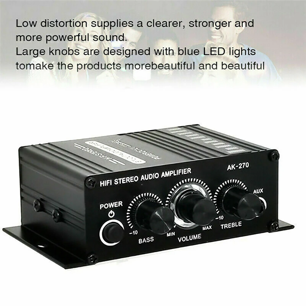 car amplifier AK170 Mini Digital Power Audio Car Amplifier Blue Light Stereo Audio Amplifier for Home Theater Club Party Music 200W x2 turntable amplifier