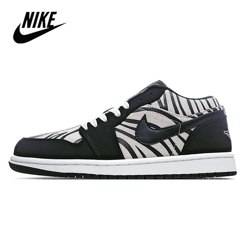 NIke Air Jordan 1 низкая AJ1 черно-белая обувь из меха зебры для мужчин и женщин Мужская