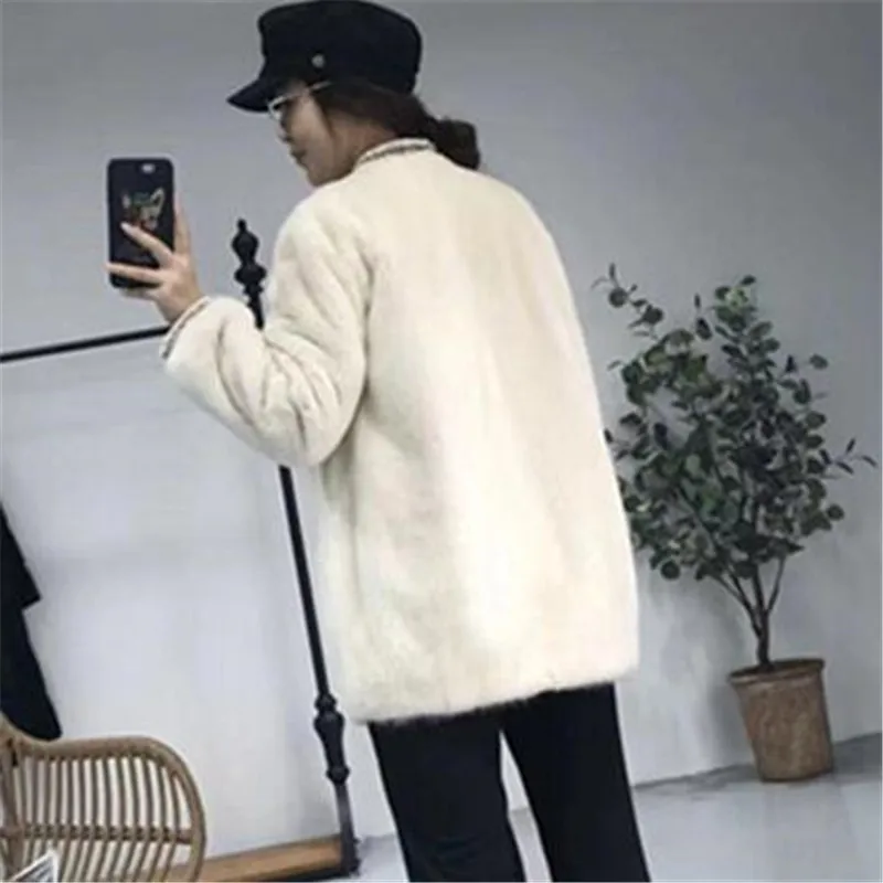 Luxury Whole Skin Real Mink Fur Coats Female Long Sleeve Single Breasted Loose Natural Mink Fur Jackets