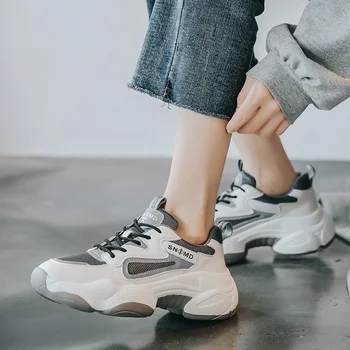 

2019 Trendy Women Sneakers Thick Sole Ladies Platform Shoes Web Celebrity Chunky Sneakers Chaussures Femme Buty Damskie S6-94