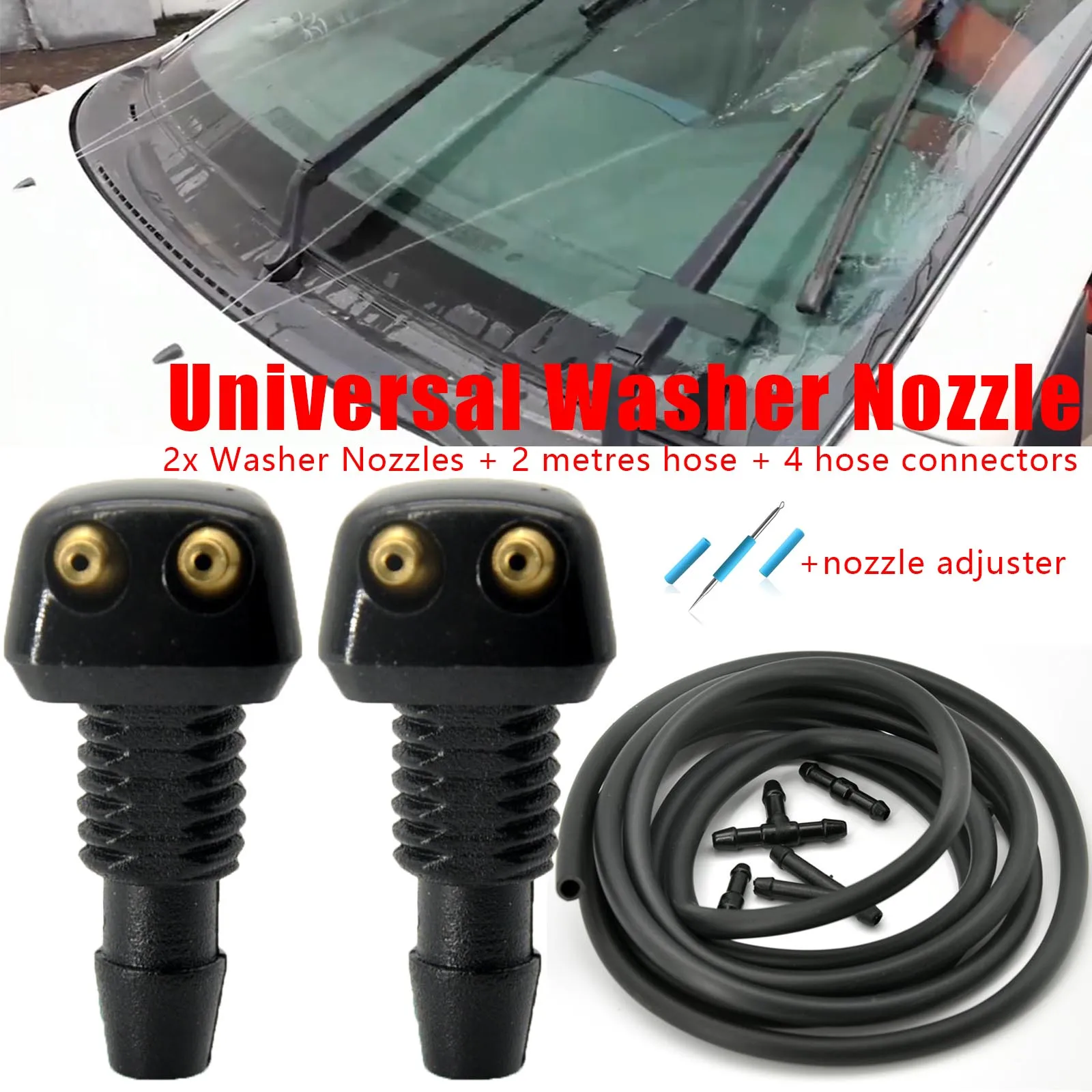 2x Universal Front Windshield Washer Wiper Nozzle Sprayer Sprinkler Water Spout Outlet For Toyota Mazda Hyundai Vauxhall Fiat | Автомобили