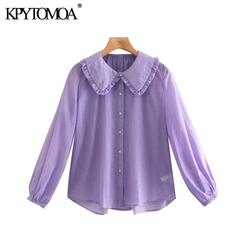 KPYTOMOA Women 2020 Fashion Back Pleated Loose Blouses Vintage Ruffled Collar Long Sleeve Female Shirts Blusas Chic Tops KPYTOMOA Women 2020 Fashion Back Pleated Loose Blouses Vintage Ruffled Collar Long Sleeve Female Shirts Blusas Chic Tops