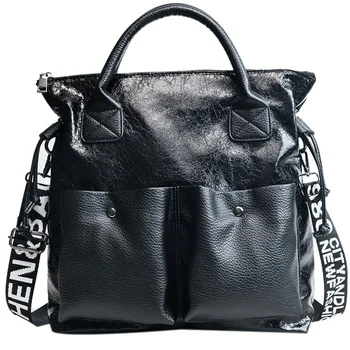 

Large Capacity Women Bags Fashion Shopping Bag Double Pocket Girl Casual Tote Young Lady Handbags Shoulder Bag Black