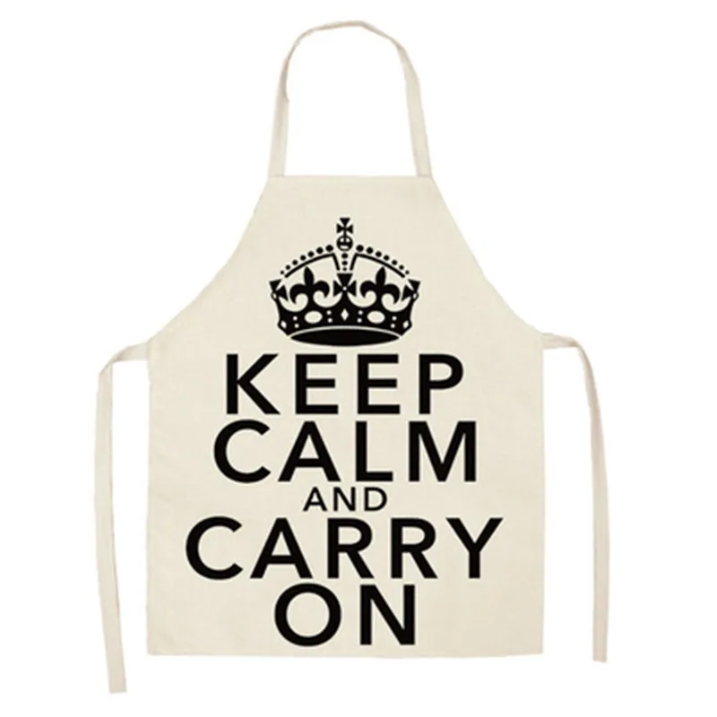 

1Pcs Simple Crown Letter Printed Kitchen Apron for Woman Man Cotton Linen Aprons For Cooking Home Cleaning Tools