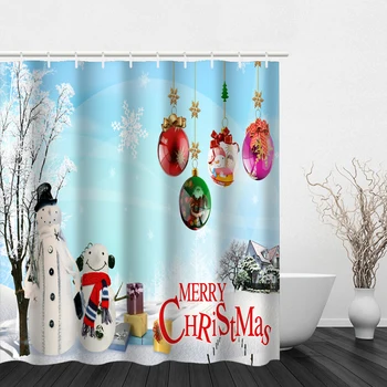 

Bathroom Shower Curtain and Hook Rainbow Classic Polyester Cute Christmas Bathroom Decoration Christmas Tree Window Snowman Gift