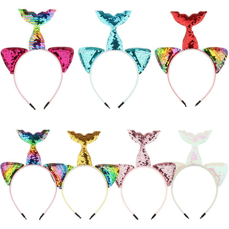 Cute Sequin Headband Kids Mermaid Hair Band Floral Headwear Crown Party Cat Ears Hairbands Baby Accessories |