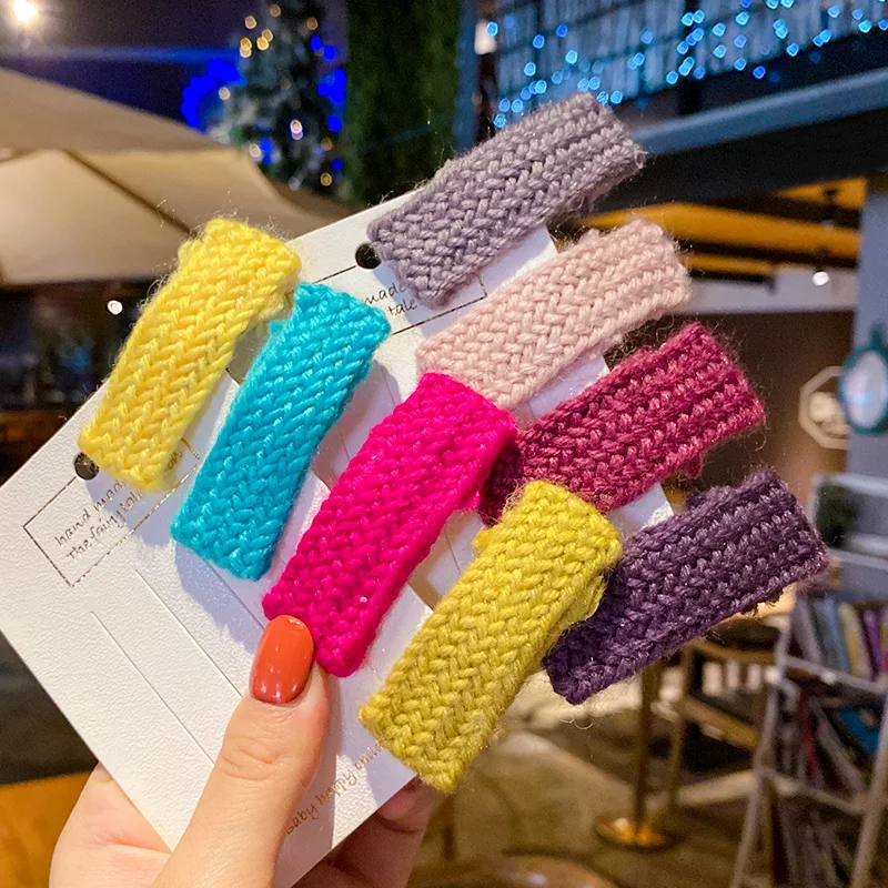 

Autumn and Winter Women Girls Colors Soft Knitting Rectangle Ornament Hair Clips Lady Sweet Hairpins Female Hair Accessories