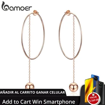 

BAMOER Popular 100% 925 Sterling Silver Big Circle Round Long Chain Drop Earrings for Women Rock Style Earrings Jewelry SCE569