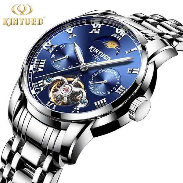 

KINYUED Watches Men Top Brand Automatic Mechanical Tourbillon Skeleton Watches Calendar Waterproof Watch Man Relogio Masculino